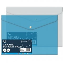 A3 Plastic Document Wallet 2pk