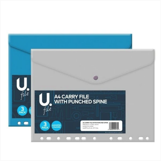A4 Carry File With Punched Spine 2pk Home Office School Carry Folder x 1
