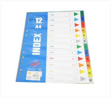 A4 Folder Dividers Subject Punched Index Colour Sheets File Dividers 12 Pack