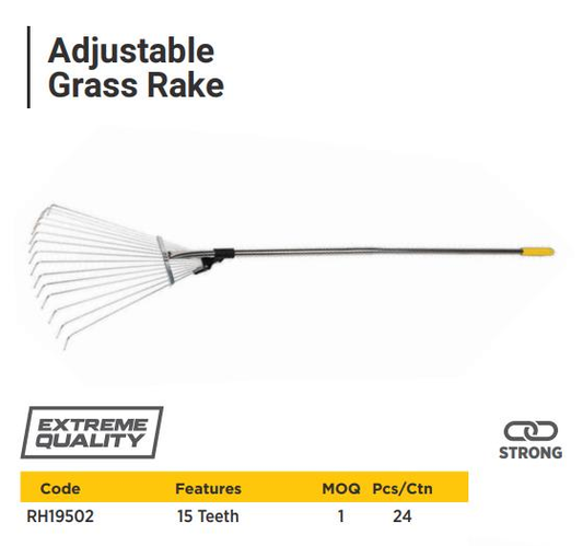 ADJUSTABLE GRASS RAKE WITH LONG HANDLE