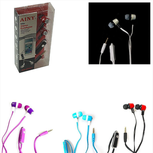 AINY Mix Stereo Earphones In Assorted Colours