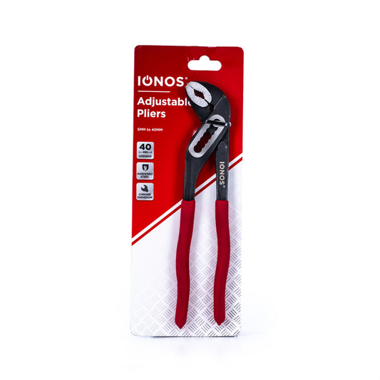 Adjustable Pliers - drop forged carbon steel - D3 style - 10" - polished jaw - soft handle - Ionos - 250mm - 1 pk