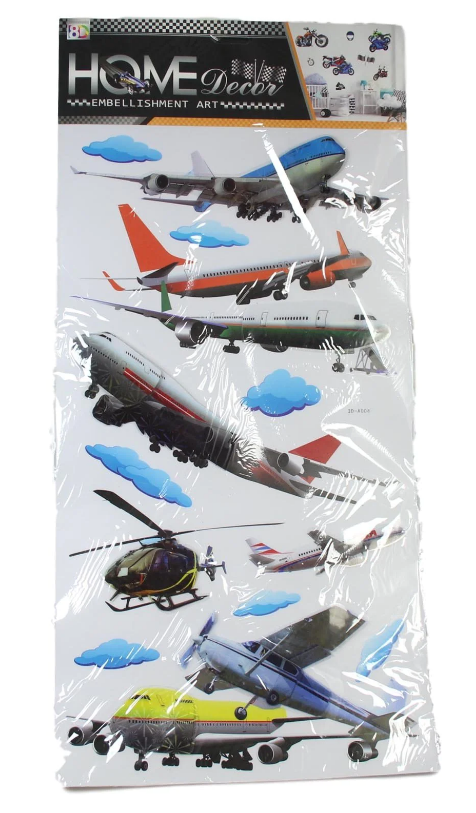 Aeroplane Embellishment Art Stickers Childrens Bedroom Home Stickers Pack 68cm x 32cm