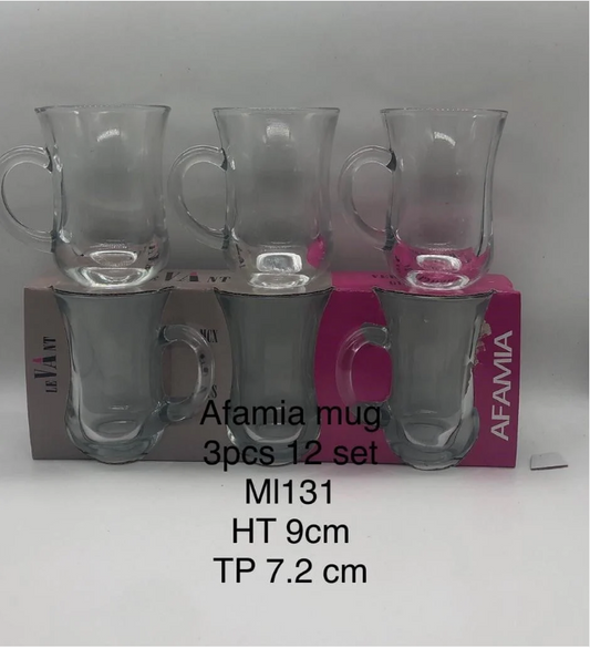 Afamia Mug Glass 3Pc Set 131ml H 9cm