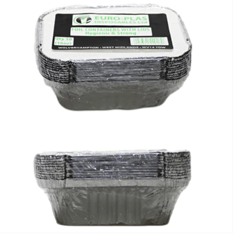 Aluminium Foil Containers with Lids 16oz Pack of 10