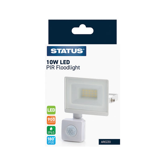 Arezzo - 10w LED - White - Flood Light - with PIR - 1 pk - in Glossy Retail Box