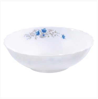 Aria Beautiful Opal 7 Piece White Glass Bowl and Soup Set Blue Floral