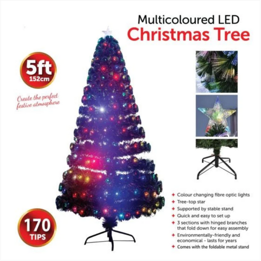 Artificial Christmas Green Tree 5ft with Multicolour LED Lights