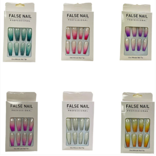 Artificial Fake Nail Extensions Coffin Tip Gradient Design Assorted Colours