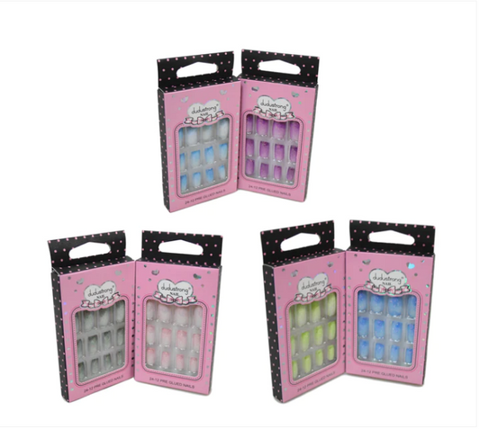 Artificial Fake Nail Extensions Glitters Square Tip Assorted Colours