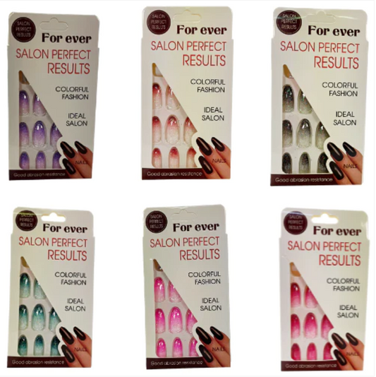 Artificial Fake Nail Extensions Round Tip Glitter Gradient Design Assorted Colours