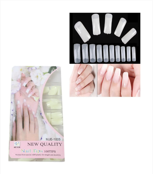 Artificial Fake Nail Extensions Square Tip for Acrylic Nail Art Tips Clear Pack of 100