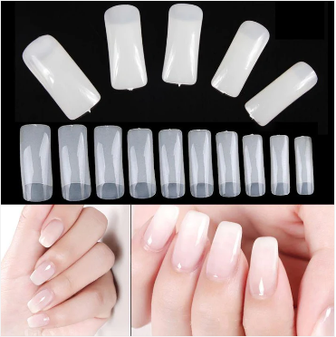 Artificial Fake Nail Extensions Square Tip for Acrylic Nail Art Tips Clear Pack of 100