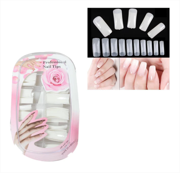 Artificial Fake Nail Extensions Square Tip for Acrylic Nail Art Tips Clear Pack of 100