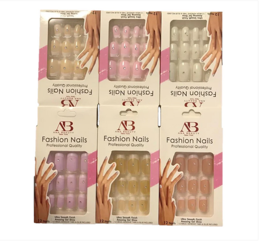 Artificial Fake Nail Extensions with Nail Glue Adhesive Sticker Tabs Assorted Colours