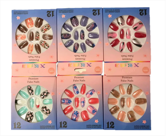 Artificial Fake Nail Extensions with Nail Glue Adhesive Sticker Tabs Assorted Designs