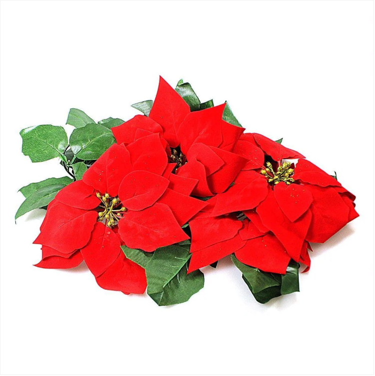 Artificial Fake Plastic Christmas Red Poinsettia Flowers