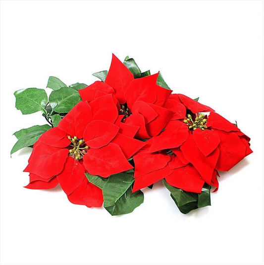 Artificial Fake Plastic Christmas Red Poinsettia Flowers