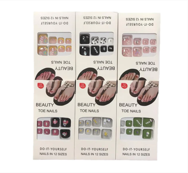 Artificial Fake Toe Nail Extensions with Gems Assorted Designs
