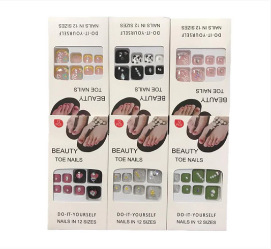 Artificial Fake Toe Nail Extensions with Gems Assorted Designs