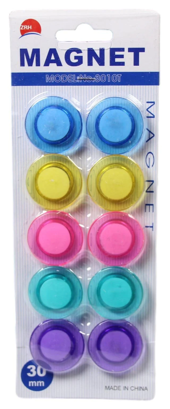 Assorted Colour Fridge Suction Magnets Stationery 30mm 10 Pack