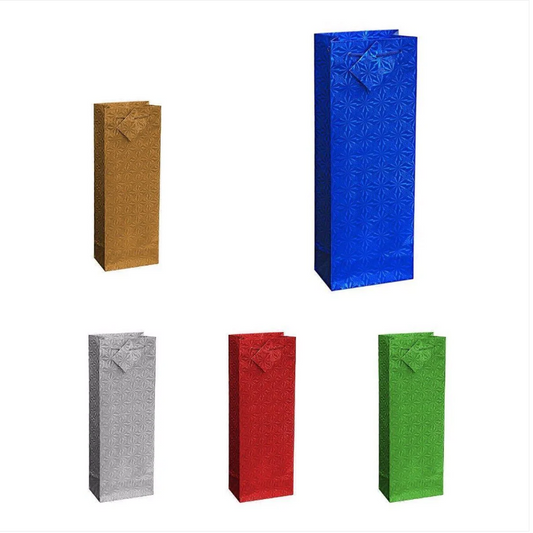 Assorted Colour Holographic Party Birthday Christmas Wine Bottle Gift Bags 12.5 x 35 cm