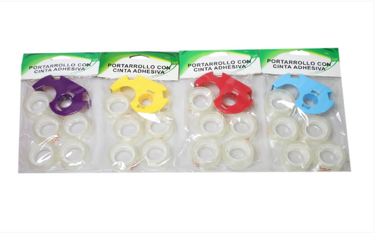 Assorted Colour Home Office Tape And Dispenser Plastic 6 Pack Tape