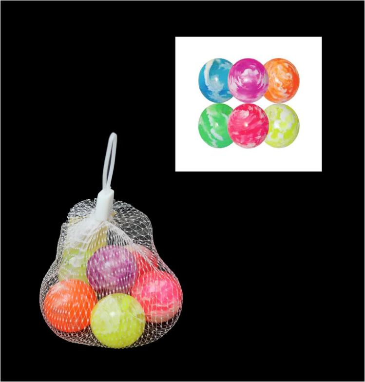 Assorted Colour Polymer Bouncy Balls Jet ball Indoor Outdoor 6 Pack Balls 2.5cm