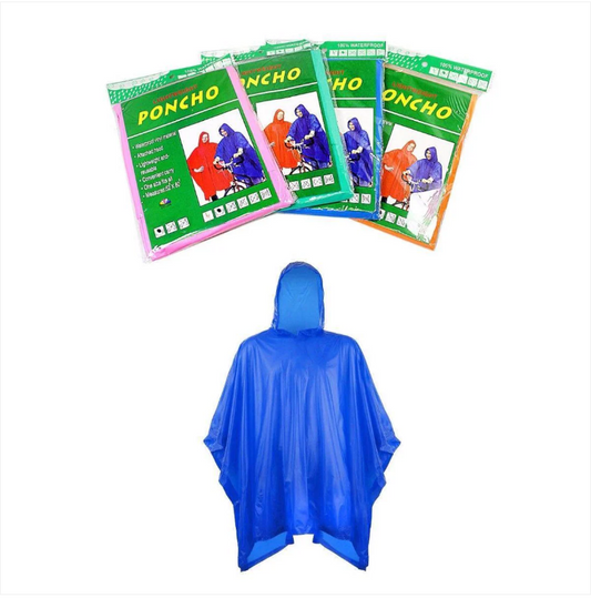 Assorted Colour Raincoat Lightweight PONCHO 100% Waterproof Raincoat 52'' x 80'' Outdoors