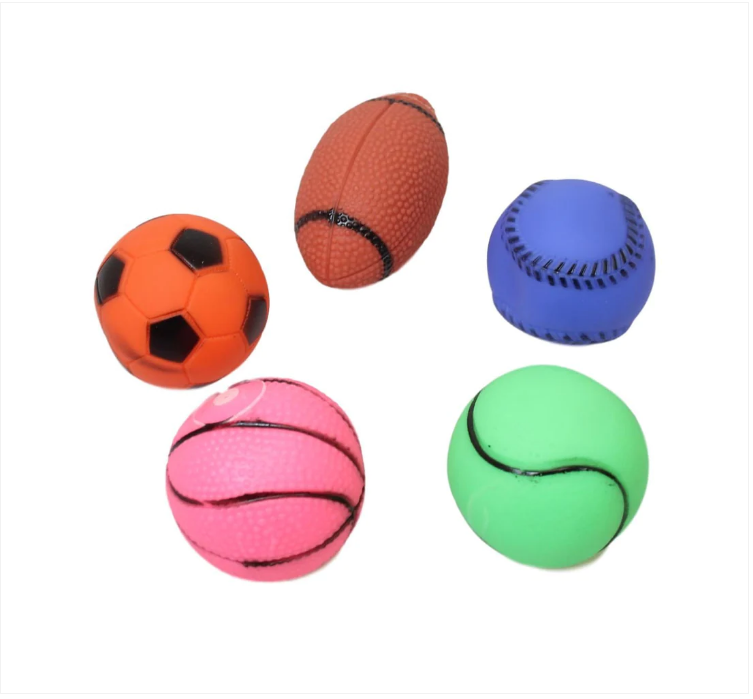 Assorted Sport Balls Set Plastic Squeak Teething Cat Dog Toys 5 Pack Assorted Colours