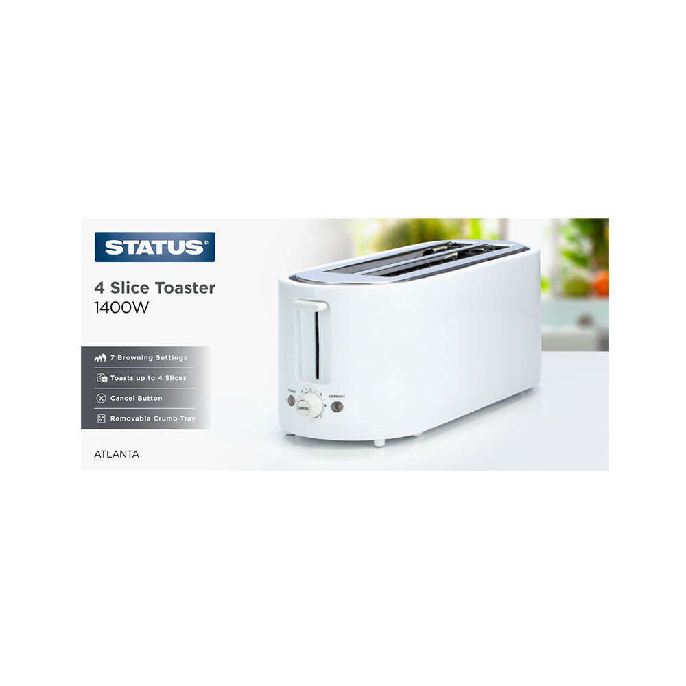 Atlanta - Toaster - 1400w - 4 Slice - White - Variable Browning Control - Removable Crumb Tray - Cancel Function - 1 pk - in Glossy Retail Box