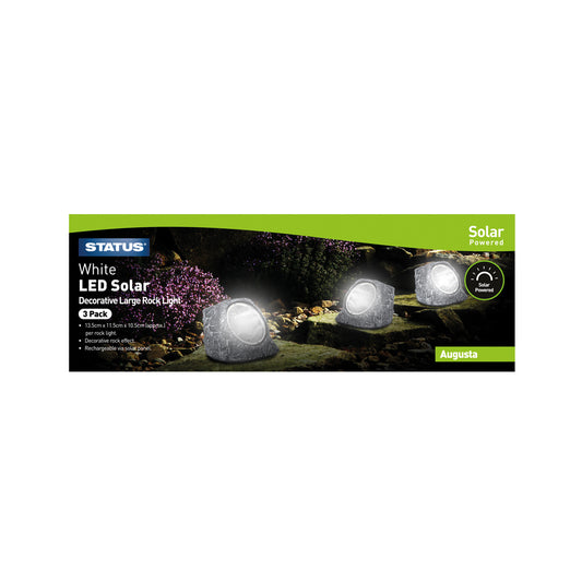 Augusta - Large Rock - 4 x LED - Solar - Light Grey - Rechargeable Battery Included - 3 pack - glossy colour box