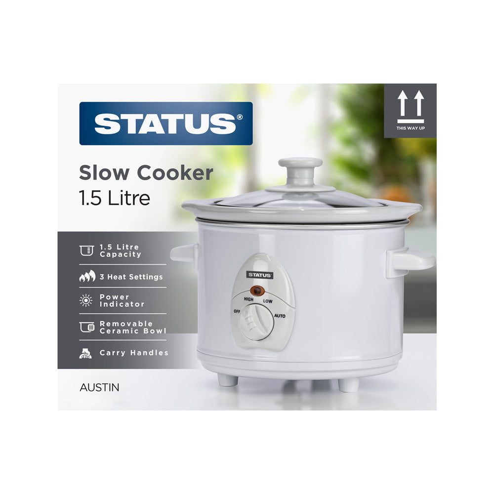 Austin - White - 120w - 1.5 Litre - Round Slow Cooker - 3 Settings - 1 pk - in Glossy Retail Box