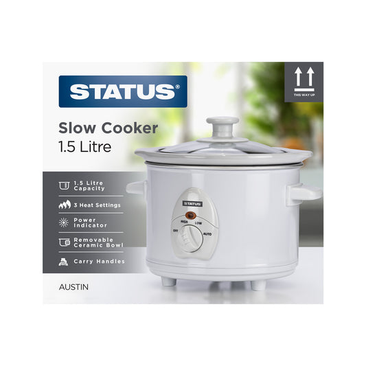 Austin - White - 120w - 1.5 Litre - Round Slow Cooker - 3 Settings - 1 pk - in Glossy Retail Box