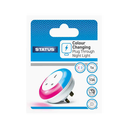 Auto Night Light - LED - White - 3 x Colour Changing (Pink/Blue/White) - Plug Through - 1 pk - in FSC Colour Box