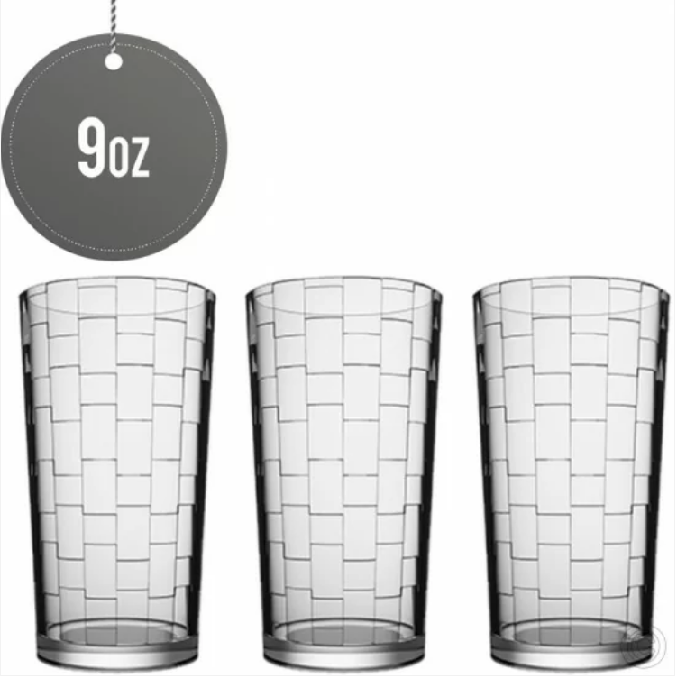 Azur Tumbler Drinking Glass Façade Design 9oz Pack of 3