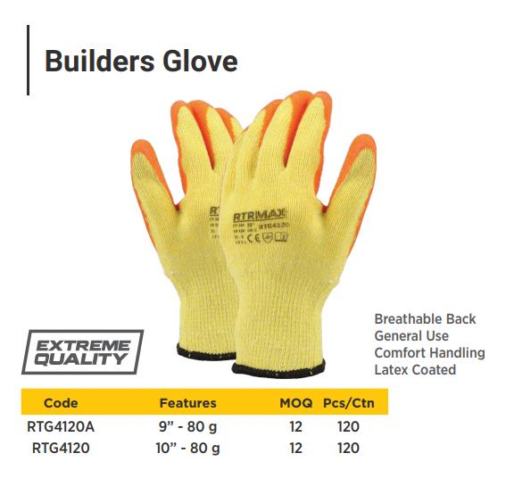 BUILDERS GLOVES ORANGE COLOR 10"(120)