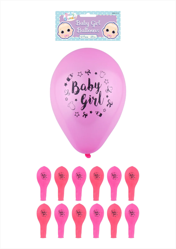 'Baby Girl' Party Birth Celebration Balloons Pink 23 cm