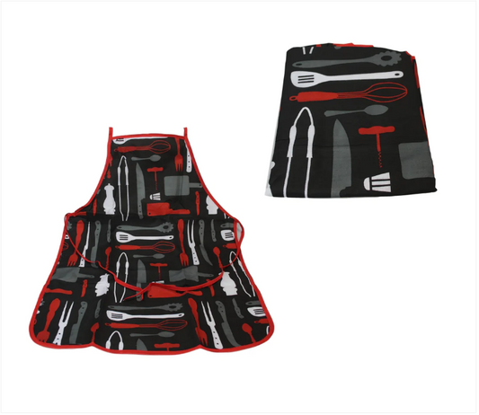 Baking Cooking Apron Black Cutlery Print Mens Womens Apron One Size