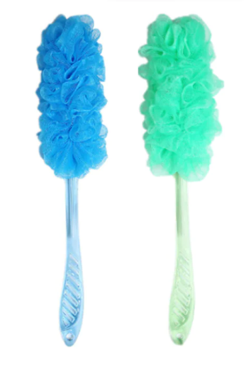 Bathroom Bath Shower Mesh Puff Brush with Handle 40 cm Assorted Colours