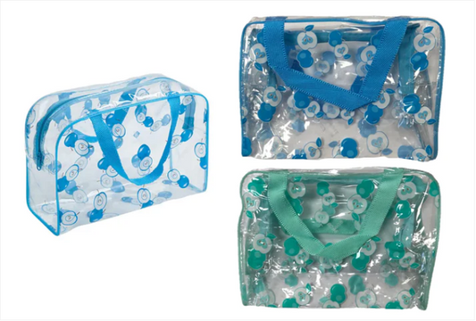 Bathroom Make-up Toiletry Travel Bag with Handles Clear Apple Print 25 x 17 x 8.5 cm Assorted Colours