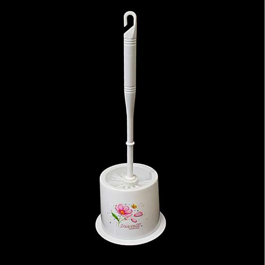 Bathroom Plastic Toilet Brush And Holder With Floral Print Design