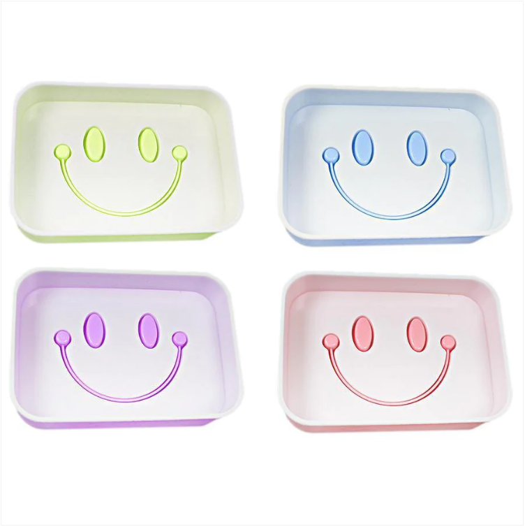 Bathroom Smiley Face Plastic Soap Box Assorted Colours 13cm x 9cm