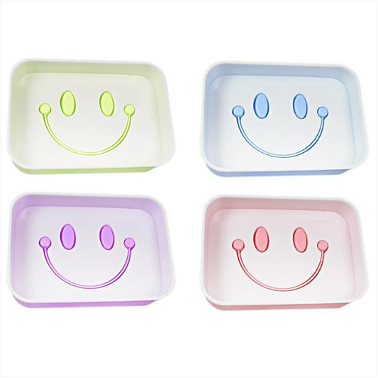 Bathroom Smiley Face Plastic Soap Box Assorted Colours 13cm x 9cm