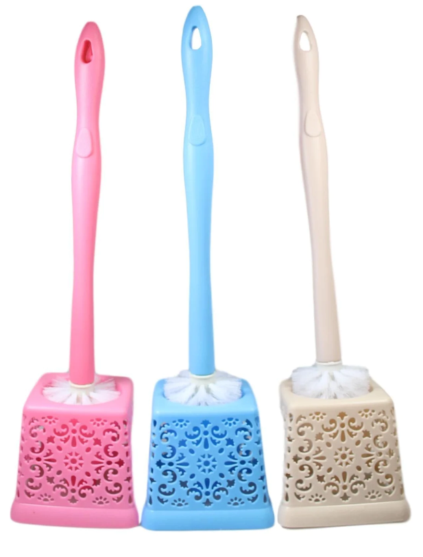Bathroom Toilet Lace Style Plastic Toilet Brush in 3 Assorted Colours 50cm