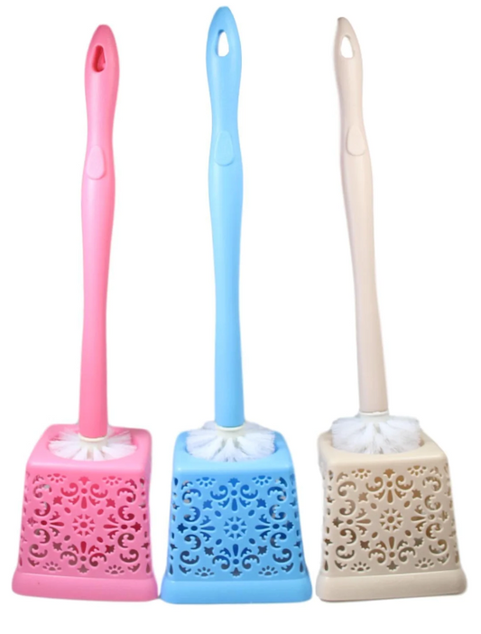 Bathroom Toilet Lace Style Plastic Toilet Brush in 3 Assorted Colours 50cm
