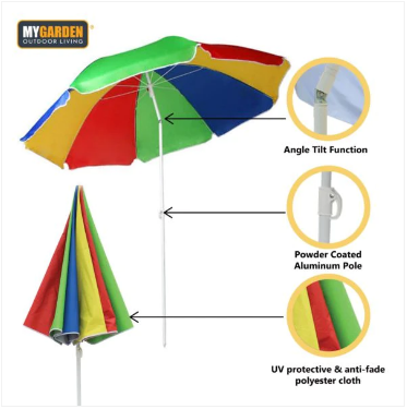 Beach Umbrella Parasol with Tilt Function 1.8 m Rainbow Colour
