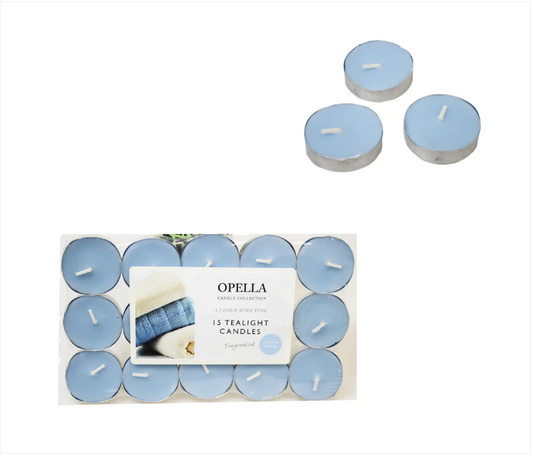 Beautifully Scented Opella Cotton Breeze 12 Tealight Candles 3.5 Hour Burn Time