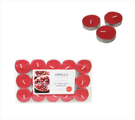 Beautifully Scented Opella Pomegranate 15 Tealight Candles 3.5 Hour Burn Time