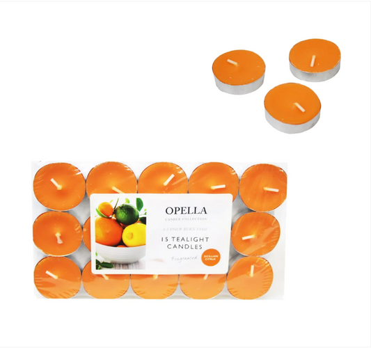 Beautifully Scented Opella Sicilian Citrus 15 Tealight Candles 3.5 Hour Burn Time